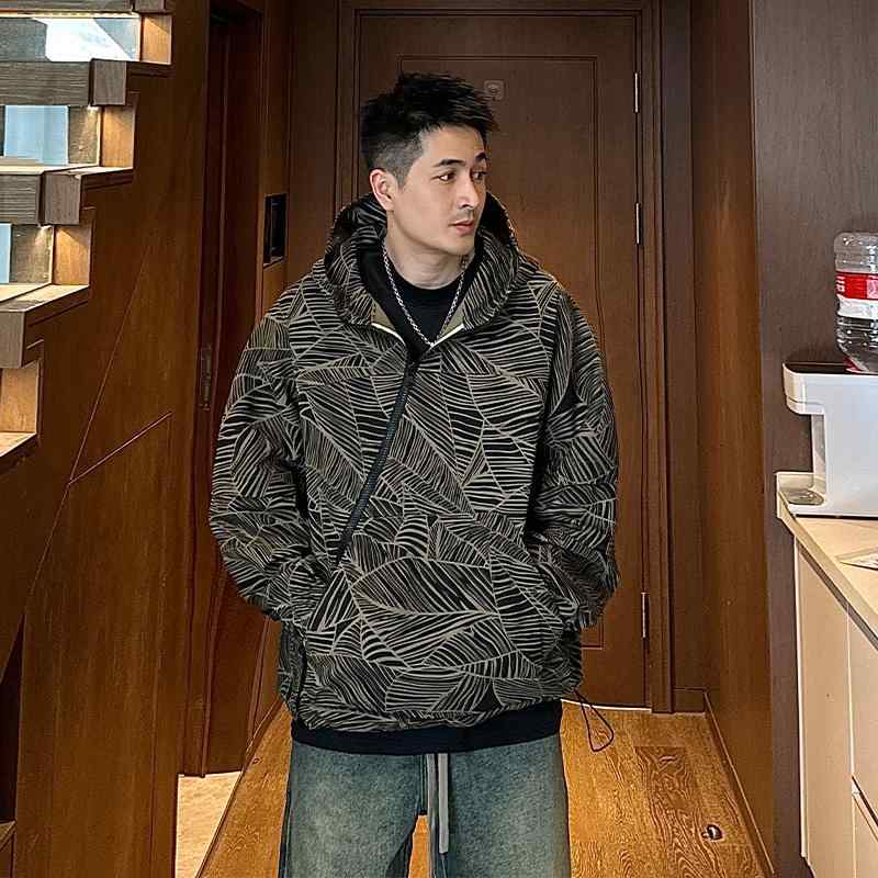 秋冬 コーデ メンズ 服 シンプル ファッション オシャレ 大人 かっこいい 大きいサイズ ストリート 紳士服 ワークウェア コットン ジャケット プルオーバー フード付き ジャケット アメリカン