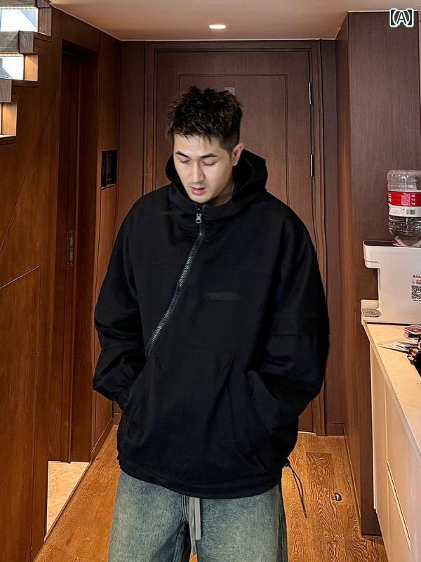 秋冬 コーデ メンズ 服 シンプル ファッション オシャレ 大人 かっこいい 大きいサイズ ストリート 紳士服 ワークウェア コットン ジャケット プルオーバー フード付き ジャケット アメリカン