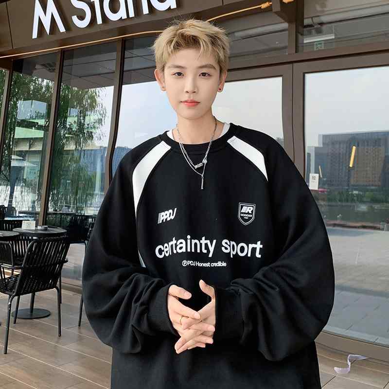 秋冬 コーデ メンズ 服 シンプル ファッション オシャレ 大人 かっこいい 大きいサイズ ストリート 紳士服 アメリカン プリント 綿 プルオーバー ラウンドネック スウェットシャツ ゆったり トップス 長袖 T シャツ ベース コート