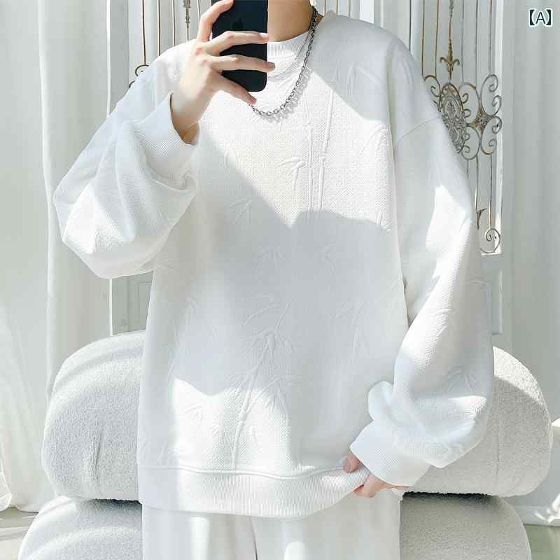 秋冬 コーデ メンズ 服 シンプル ファッション オシャレ 大人 かっこいい 大きいサイズ ストリート 紳士服 アメリカン エンボス ダーク プルオーバー ラウンドネック スウェットシャツ ボトム 長袖 T シャツ ジャケット