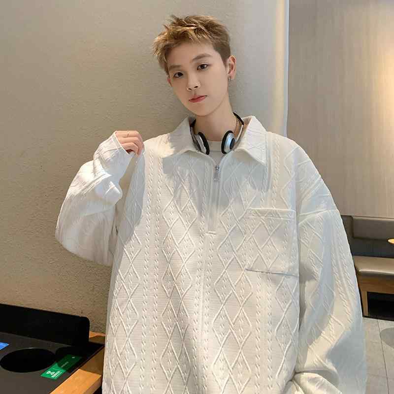 秋冬 コーデ メンズ 服 シンプル ファッション オシャレ 大人 かっこいい 大きいサイズ ストリート 紳士服 ハーフ ジップ アメリカン 長袖 スウェットシャツ プルオーバー ベース コート