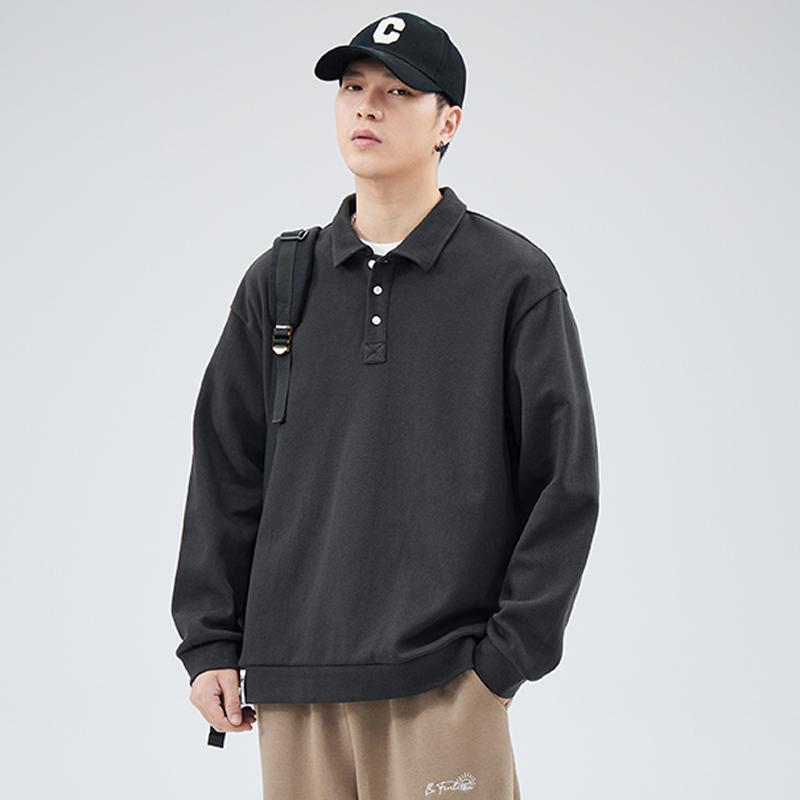 秋冬 コーデ メンズ 服 シンプル ファッション オシャレ 大人 かっこいい 大きいサイズ ストリート 紳士服 厚手 長袖 ポロシャツ カジュアル インナー スウェットシャツ