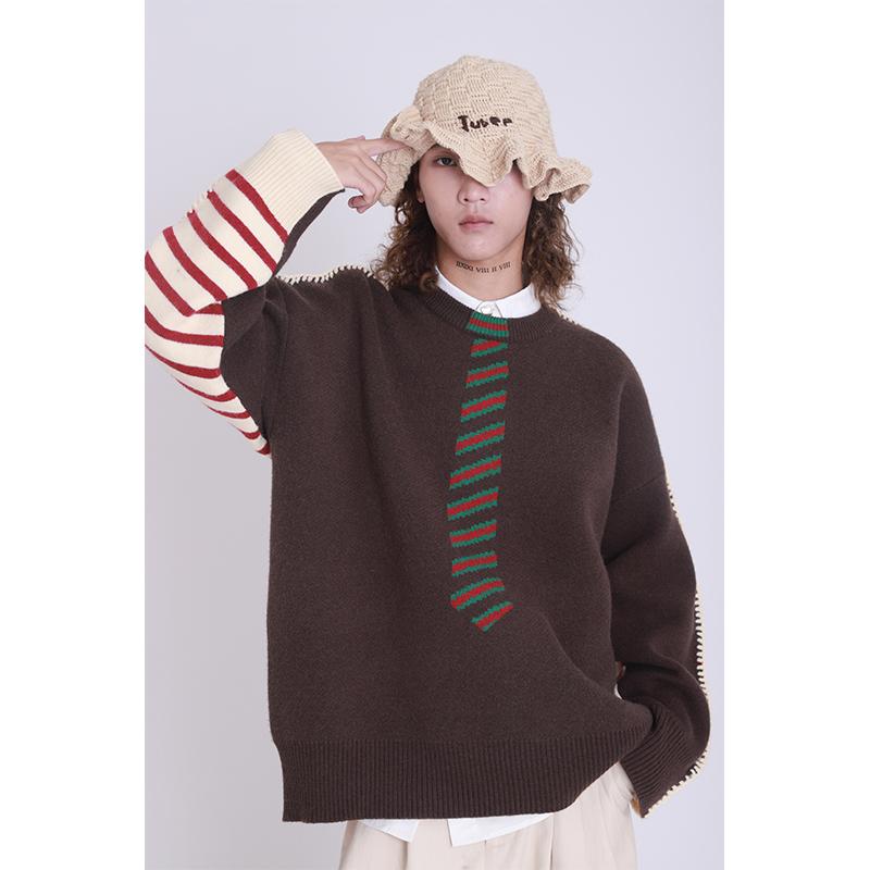 秋冬 コーデ メンズ 服 シンプル ファッション オシャレ 大人 かっこいい 大きいサイズ ストリート 紳士服 クリスマス ストライプ セーター ジャカード ラ...