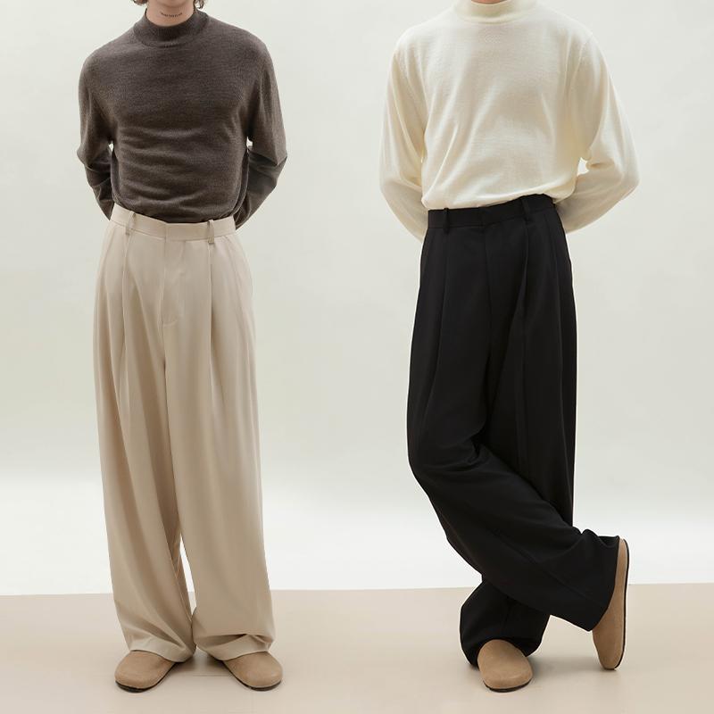 秋冬 コーデ メンズ 服 シンプル ファッション オシャレ 大人 かっこいい 大きいサイズ ストリート 紳士服 ストレート ブラック スーツ パンツ ハイエンド ワイド レッグ スリム 白 カジュアル