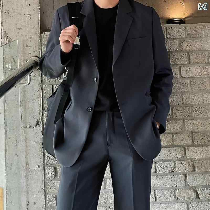 秋冬 コーデ メンズ 服 シンプル ファッション オシャレ 大人 かっこいい 大きいサイズ ストリート 紳士服 フラット スーツ デイリー ビジネス シーン ピース 軽 ストレート レッグ カジュアル パンツ