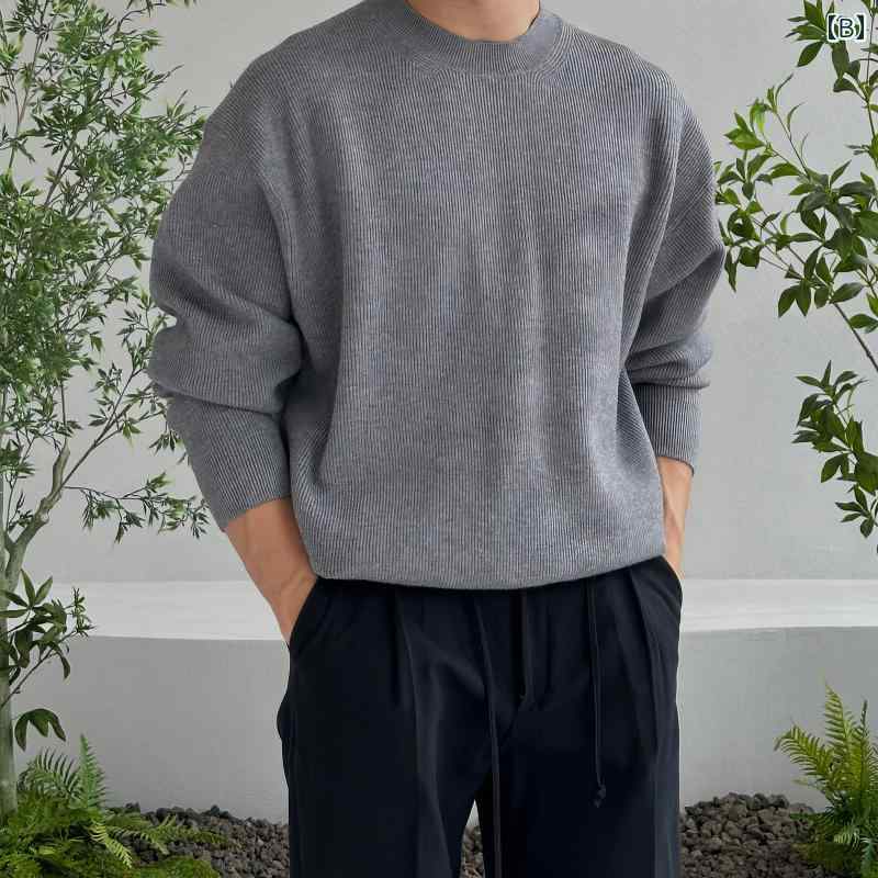 秋冬 コーデ メンズ 服 シンプル ファッション オシャレ 大人 かっこいい 大きいサイズ ストリート 紳士服 ローズレッド ラウンドネック ニット セーター カジュアル 長袖 プルオーバー