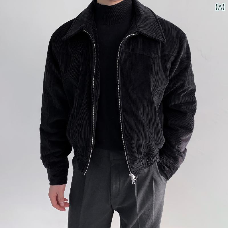 秋冬 コーデ メンズ 服 シンプル ファッション オシャレ 大人 かっこいい 大きいサイズ ストリート 紳士服 ブラック コーデュロイ ジャケット 綿 レトロ カジュアル ダブル ジッパー
