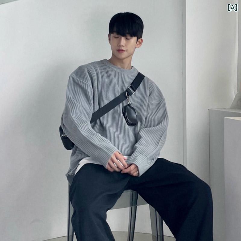 秋冬 コーデ メンズ 服 シンプル ファッション オシャレ 大人 かっこいい 大きいサイズ ストリート 紳士服 セーター ジャケット スリット トップス 韓国スタイル カジュアル