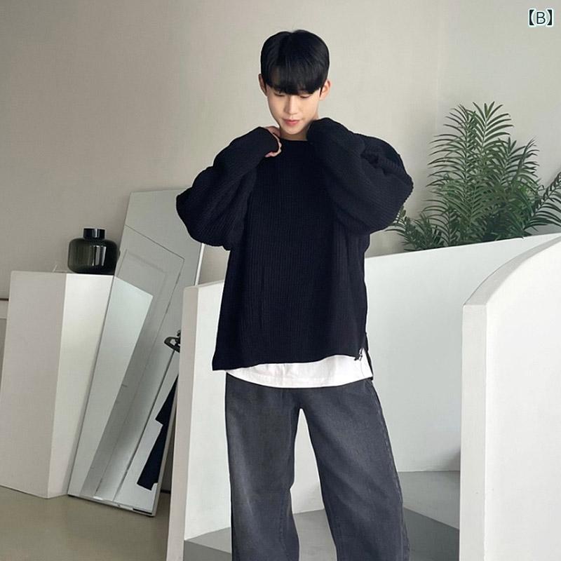 秋冬 コーデ メンズ 服 シンプル ファッション オシャレ 大人 かっこいい 大きいサイズ ストリート 紳士服 セーター ジャケット スリット トップス 韓国スタイル カジュアル