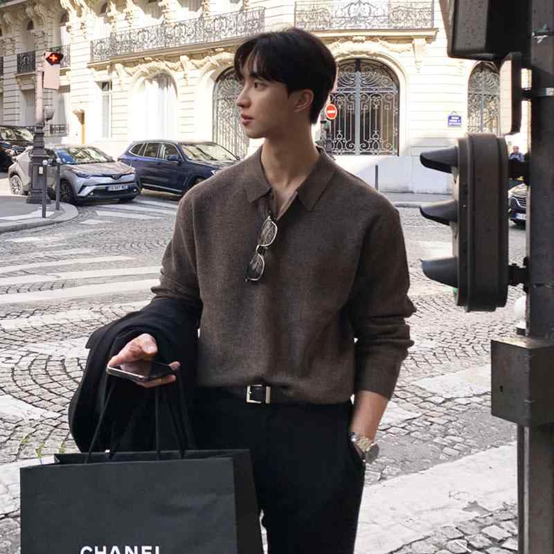 秋冬 コーデ メンズ 服 シンプル ファッション オシャレ 大人 かっこいい 大きいサイズ ストリート 紳士服 セーター ハイエンド カジュアル ポロ カラー ジャケット(4.0)