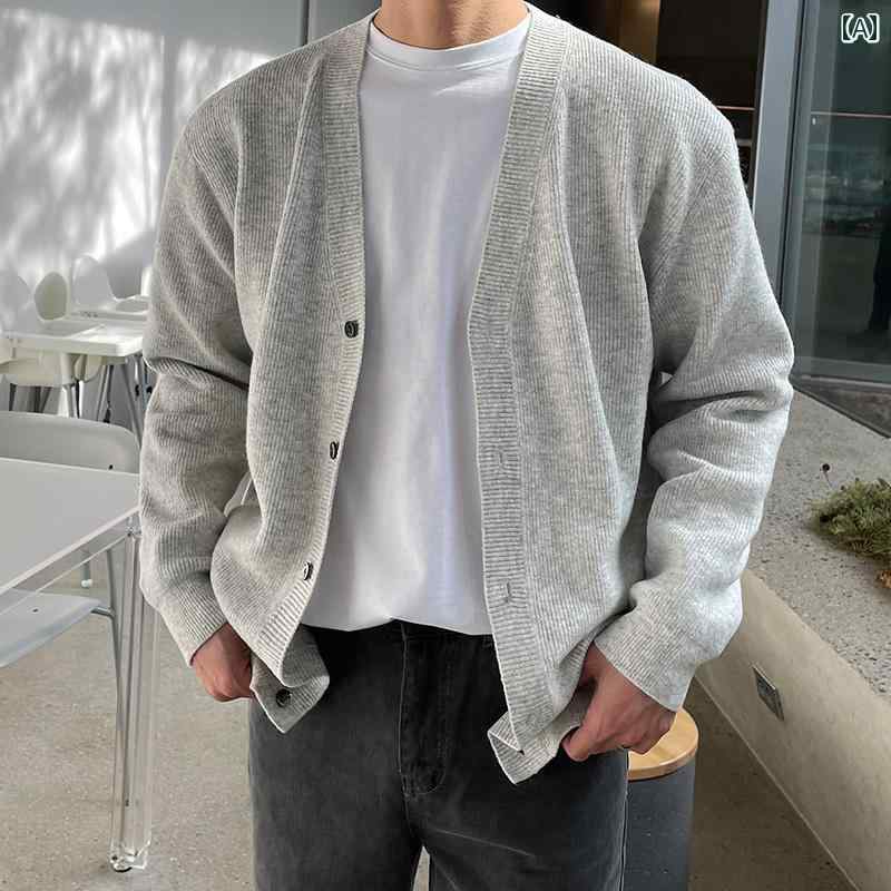 秋冬 コーデ メンズ 服 シンプル ファッション オシャレ 大人 かっこいい 大きいサイズ ストリート 紳士服 Vネック セーター カジュアル 韓国スタイル 無地 薄手 カーディガン ジャケット