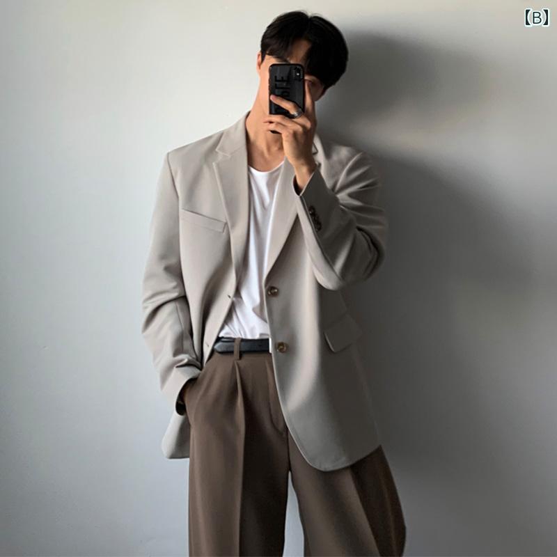 秋冬 コーデ メンズ 服 シンプル ファッション オシャレ 大人 かっこいい 大きいサイズ ストリート 紳士服 黒 スーツ ジャケット 韓国スタイル 単品 ブレスト カジュアル トップス
