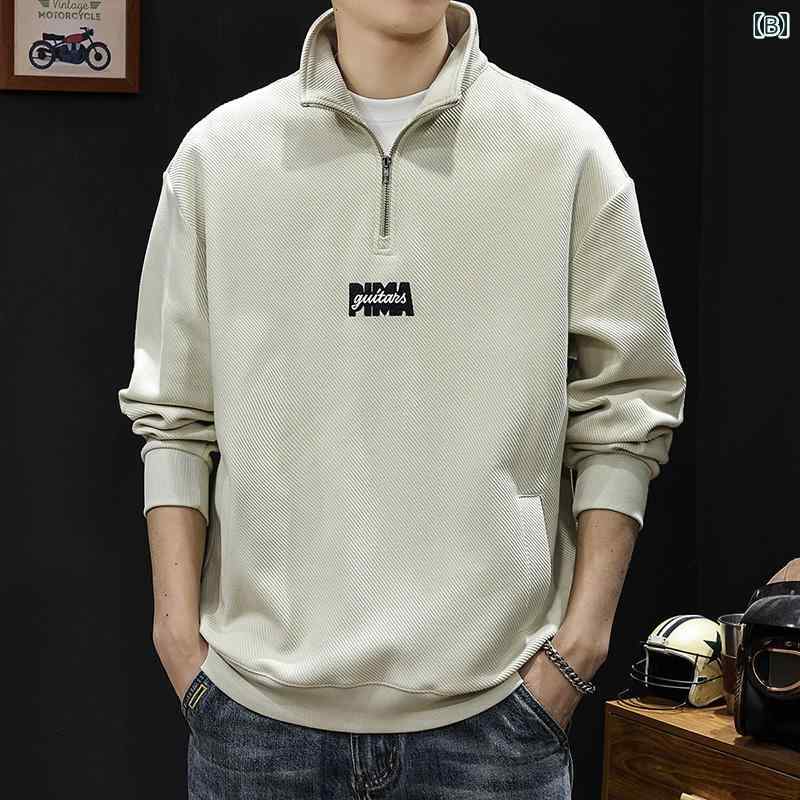 秋冬 コーデ メンズ 服 シンプル ファッション オシャレ 大人 かっこいい 大きいサイズ ストリート 紳士服 ハーフ タートルネック ジッパー トレーナー 服 ツイル ポケット