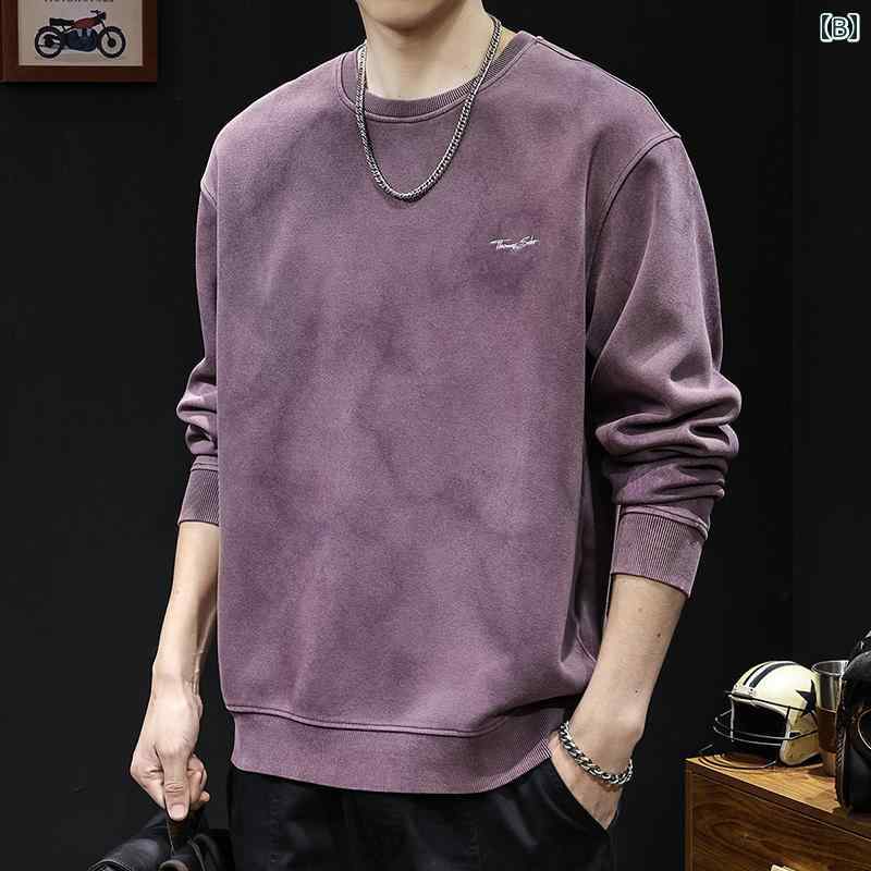 秋冬 コーデ メンズ 服 シンプル ファッション オシャレ 大人 かっこいい 大きいサイズ ストリート 紳士服 アメリカン レトロ ウォッシュ スウェットシャツ 厚手 長袖 服