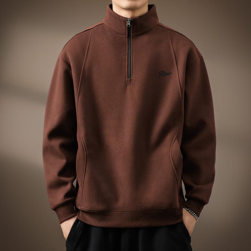 秋冬 コーデ メンズ 服 シンプル ファッション オシャレ 大人 かっこいい 大きいサイズ ストリート 紳士服 ハイエンド スタンドカラー ハーフ ジップ シンプル スウェットシャツ アメリカン レトロ カジュアル ジャケット ポロシャツ