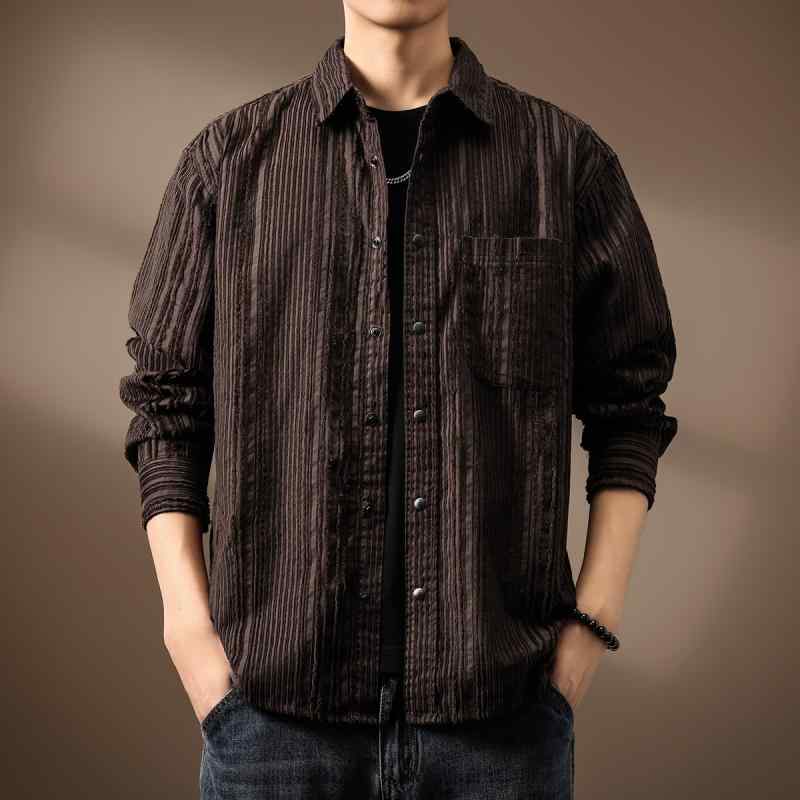 秋冬 コーデ メンズ 服 シンプル ファッション オシャレ 大人 かっこいい 大きいサイズ ストリート 紳士服 ハイエンド ジャカード コーデュロイ シャツ シンプル 長袖 カジュアル ジャケット(4.0)
