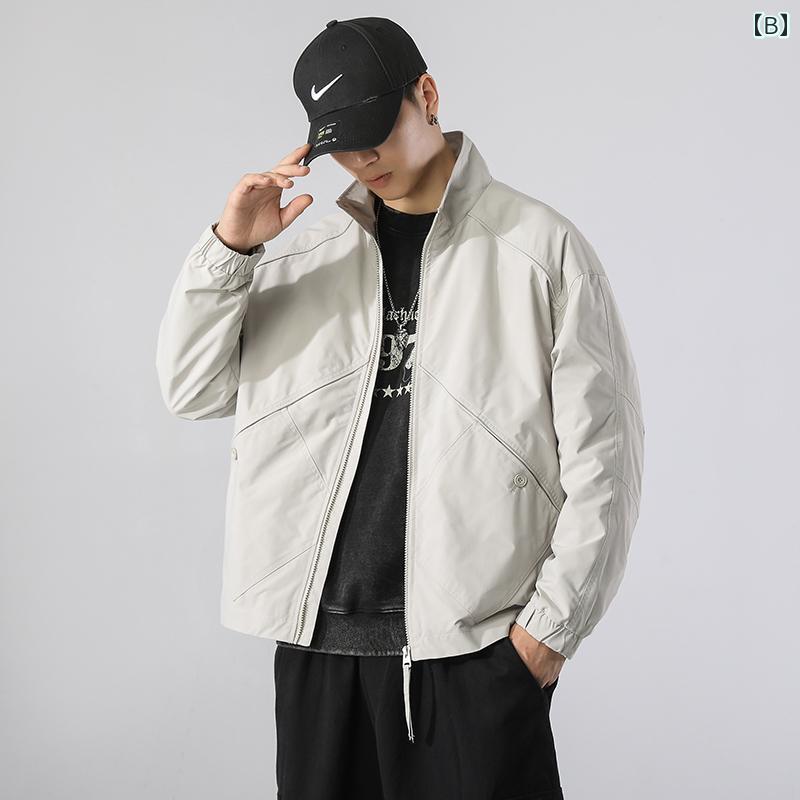 秋冬 コーデ メンズ 服 シンプル ファッション オシャレ 大人 かっこいい 大きいサイズ ストリート 紳士服 スタンドカラー ジャケット ゆったり カジュアル ワーク シンプル 快適 トップス