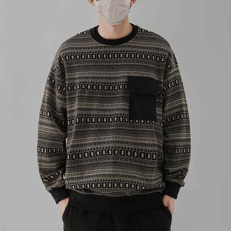 秋冬 コーデ メンズ 服 シンプル ファッション オシャレ 大人 かっこいい 大きいサイズ ストリート 紳士服 プリント ラウンドネック プルオーバー 厚手 スウェットシャツ アメリカン インナーウェア