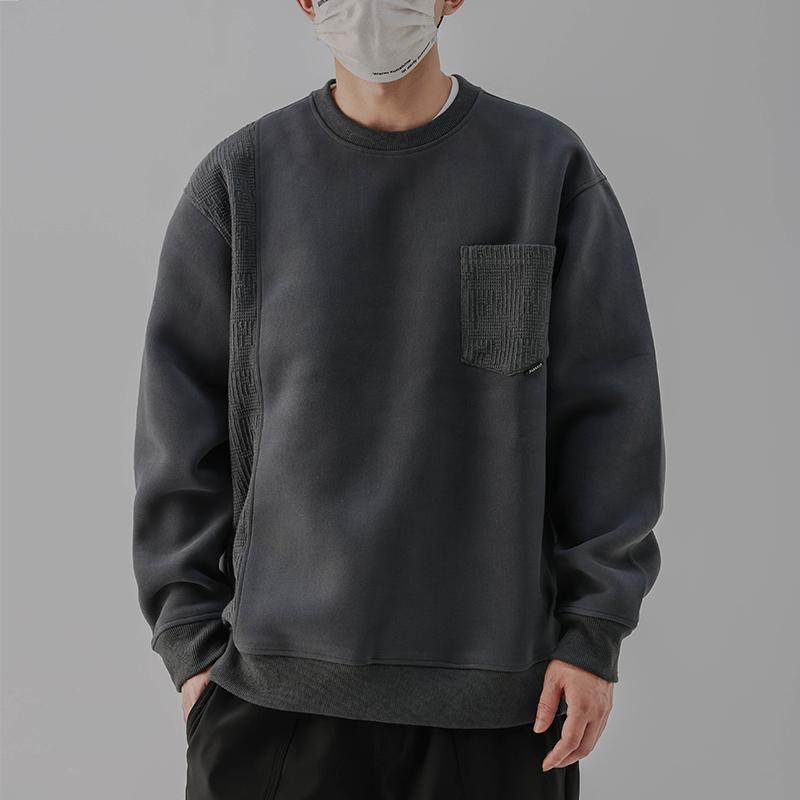 秋冬 コーデ メンズ 服 シンプル ファッション オシャレ 大人 かっこいい 大きいサイズ ストリート 紳士服 420グラム 厚手 プルオーバー スウェットシャツ ポケット トップス アメリカン レイヤリング インナーウェア