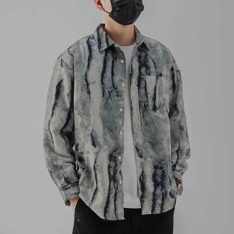 秋冬 コーデ メンズ 服 シンプル ファッション オシャレ 大人 かっこいい 大きいサイズ ストリート 紳士服 レトロ ジャカード 長袖 シャツ カジュアル ジャケット