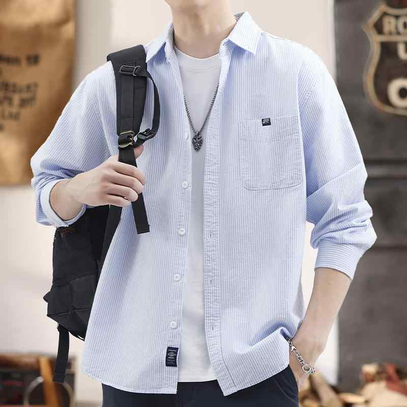 秋冬 コーデ メンズ 服 シンプル ファッション オシャレ 大人 かっこいい 大きいサイズ ストリート 紳士服 ビジネス シーン カジュアル シャツ ストライプ ジャケット 快適 フィット 長袖
