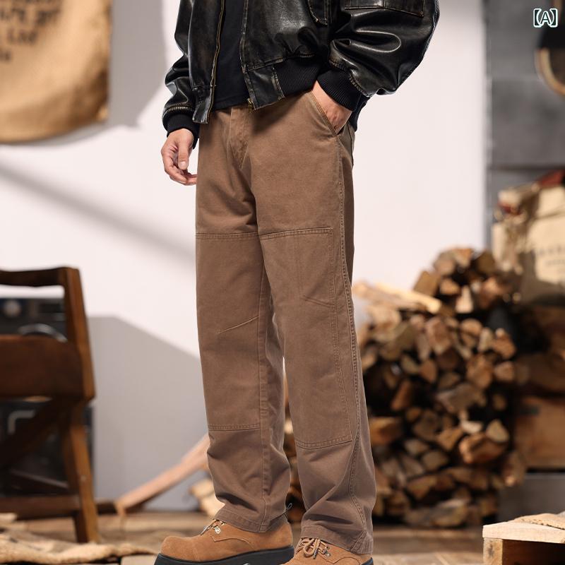 秋冬 コーデ メンズ 服 シンプル ファッション オシャレ 大人 かっこいい 大きいサイズ ストリート 紳士服 ストレート カジュアル パンツ レトロ ワークウェア