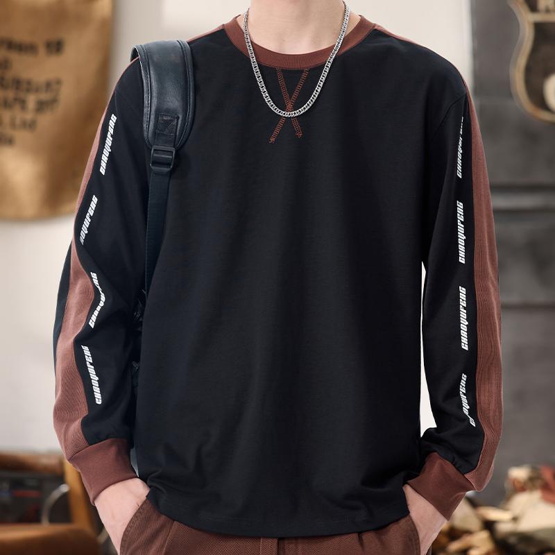 秋冬 コーデ メンズ 服 シンプル ファッション オシャレ 大人 かっこいい 大きいサイズ ストリート 紳士服 コットン 長袖 スウェットシャツ T シャツ カラー ブロッキング ジャケット