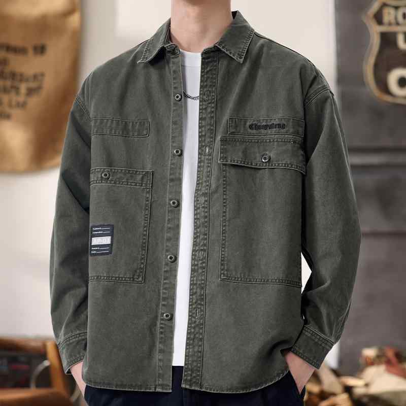秋冬 コーデ メンズ 服 シンプル ファッション オシャレ 大人 かっこいい 大きいサイズ ストリート 紳士服 ハイエンド ワークシャツ アメリカン レトロ ヘビー ジャケット 綿 デニム ジャケット