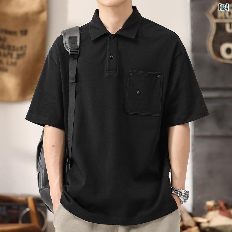 秋冬 コーデ メンズ 服 シンプル ファッション オシャレ 大人 かっこいい 大きいサイズ ストリート 紳士服 レトロ ポロシャツ 半袖 T シャツ トップス ハイエンド