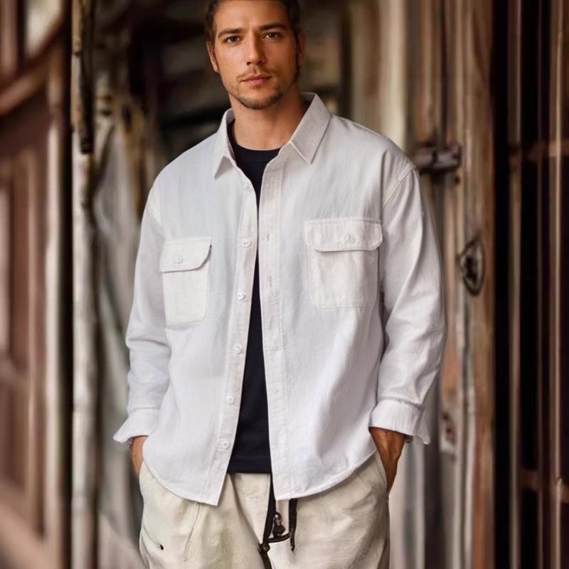 乐天商城 - 秋 冬 コーデ メンズ 男性用 服 シンプル ファッション オシャレ 大人 かっこいい 大きいサイズ ストリート 紳士服 カジュアル シャツ アメリカン 長袖 ワークウェア セミフォーマル
