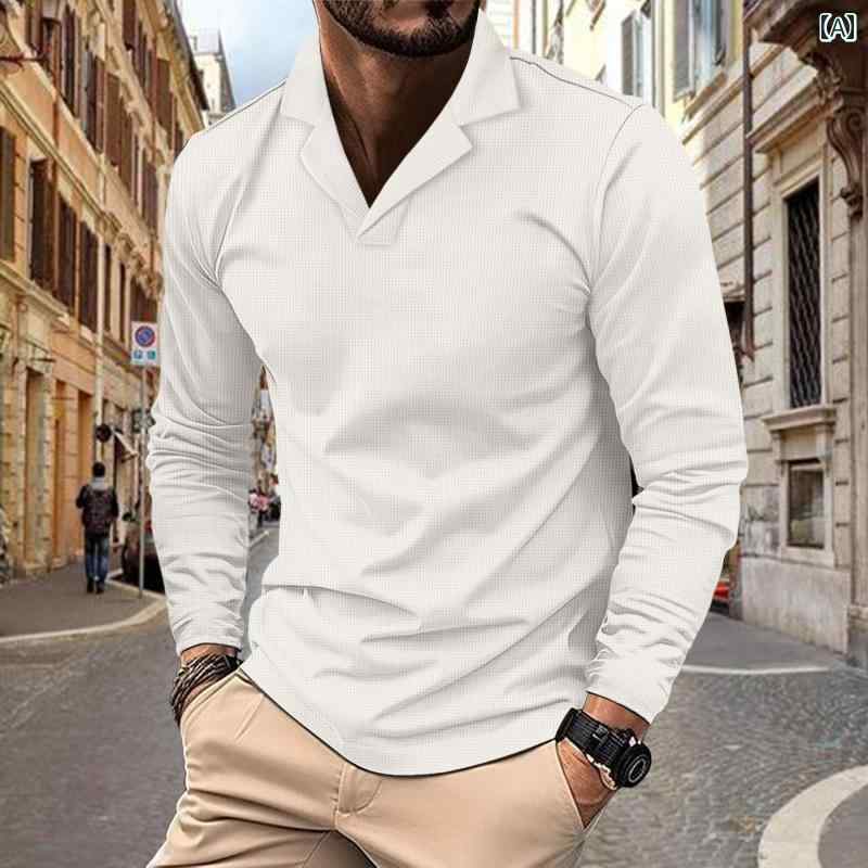 秋冬 コーデ メンズ 服 シンプル ファッション オシャレ 大人 かっこいい 大きいサイズ ストリート 紳士服 カジュアル ソリッドカラー スーツ カラー 長袖 ポロシャツ T シャツ