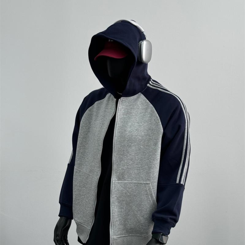 秋冬 コーデ メンズ 服 シンプル ファッション オシャレ 大人 かっこいい 大きいサイズ ストリート 紳士服 レトロ ラグランスリーブ カーディガンフード付き スウェットシャツ グレー シアン W