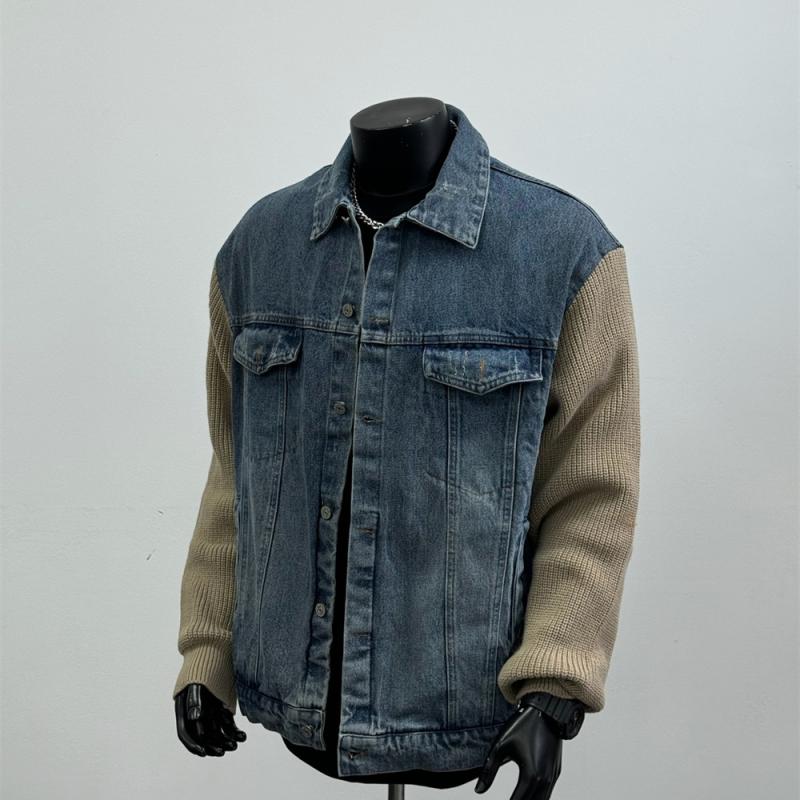 秋冬 コーデ メンズ 服 シンプル ファッション オシャレ 大人 かっこいい 大きいサイズ ストリート 紳士服 アメリカン ニット 袖 デニム ジャケット ストリート デニム カラー J 17