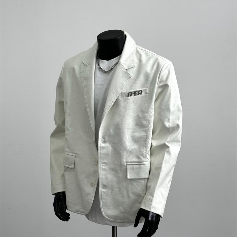 秋冬 コーデ メンズ 服 シンプル ファッション オシャレ 大人 かっこいい 大きいサイズ ストリート 紳士服 アメリカン ストリート ワニ 柄 スーツ ジャケット ホワイト J 1289