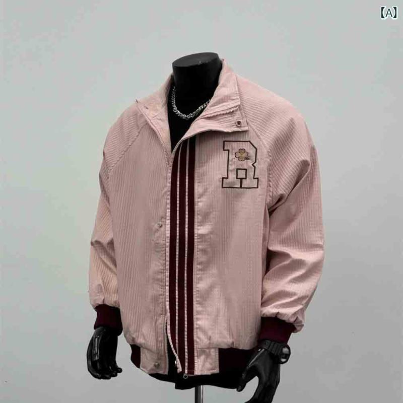 秋冬 コーデ メンズ 服 シンプル ファッション オシャレ 大人 かっこいい 大きいサイズ ストリート 紳士服 アメリカン 四つ葉 クローバー ジャケット ピンク J 76