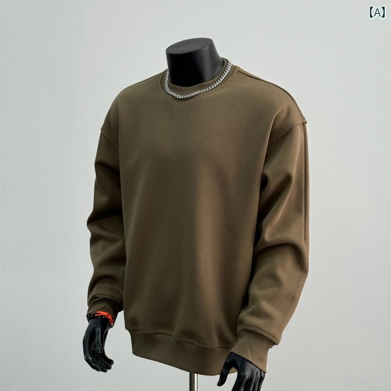 秋冬 コーデ メンズ 服 シンプル ファッション オシャレ 大人 かっこいい 大きいサイズ ストリート 紳士服 アメリカン シンプル 無地 カジュアル フリース スウェットシャツ トップス カーキ W 42