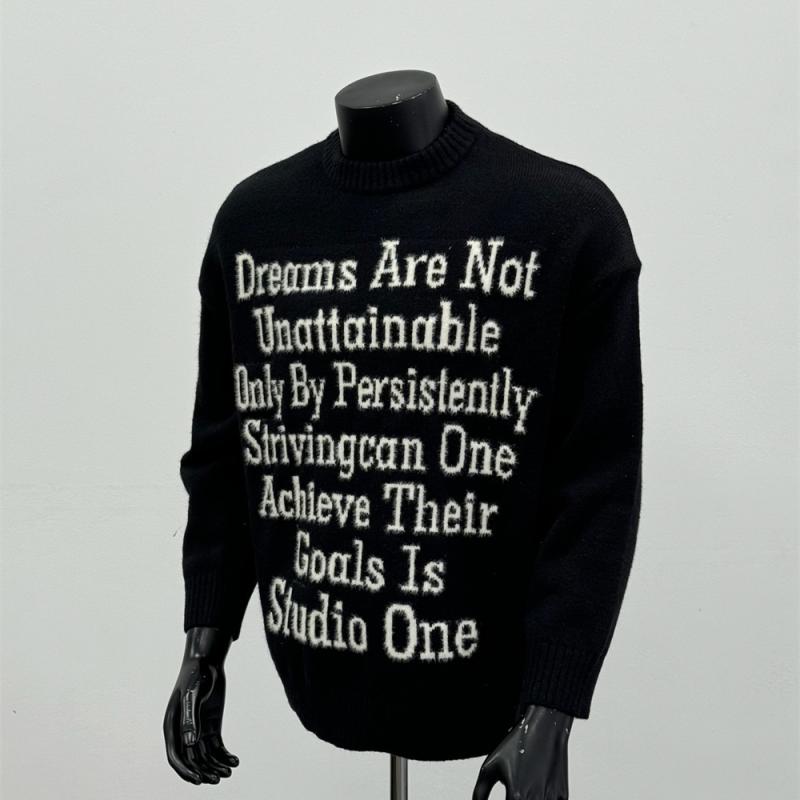 秋冬 コーデ メンズ 服 シンプル ファッション オシャレ 大人 かっこいい 大きいサイズ ストリート 紳士服 アメリカン レター プリント セーター カジュアル 黒 ニット M