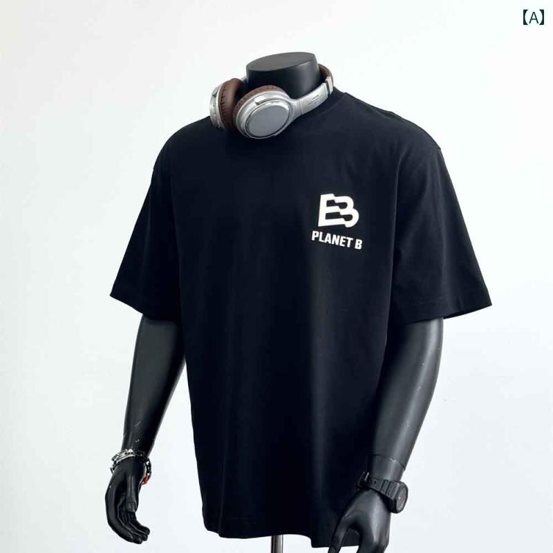 秋冬 コーデ メンズ 服 シンプル ファッション オシャレ 大人 かっこいい 大きいサイズ ストリート 紳士服 ヘビー コットン 半袖 T シャツ プリント アメリカン ブラック 48