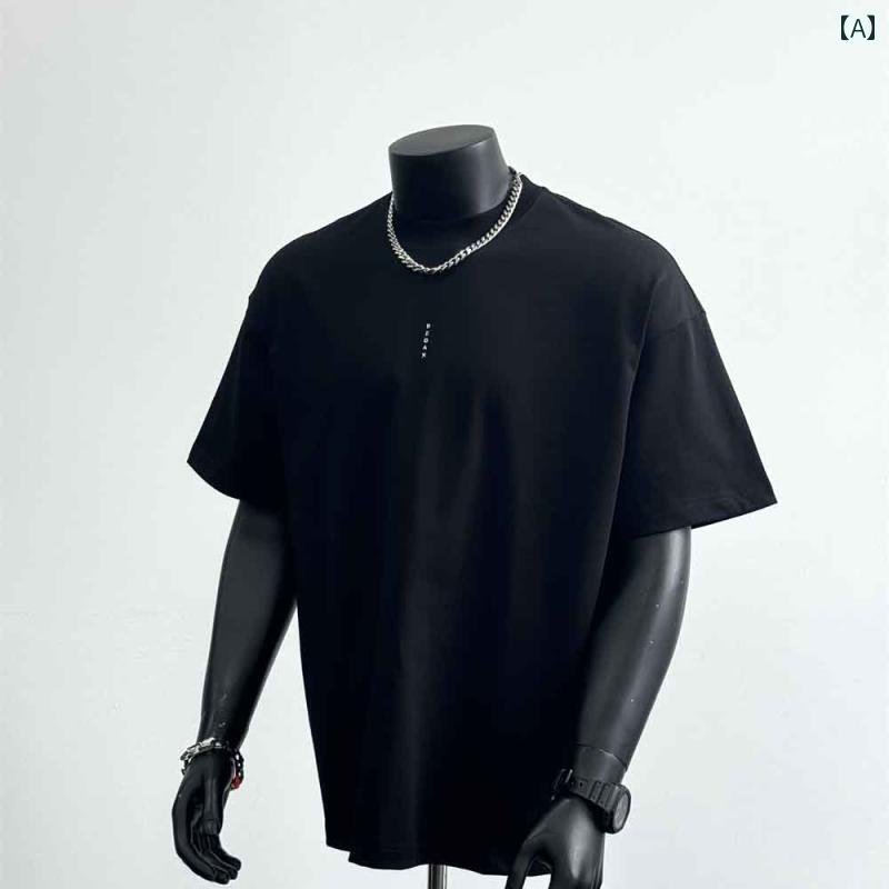 秋冬 コーデ メンズ 服 シンプル ファッション オシャレ 大人 かっこいい 大きいサイズ ストリート 紳士服 ヘビー コットン 半袖 T シャツ 書 アメリカン ゆったり 快適 ブラック