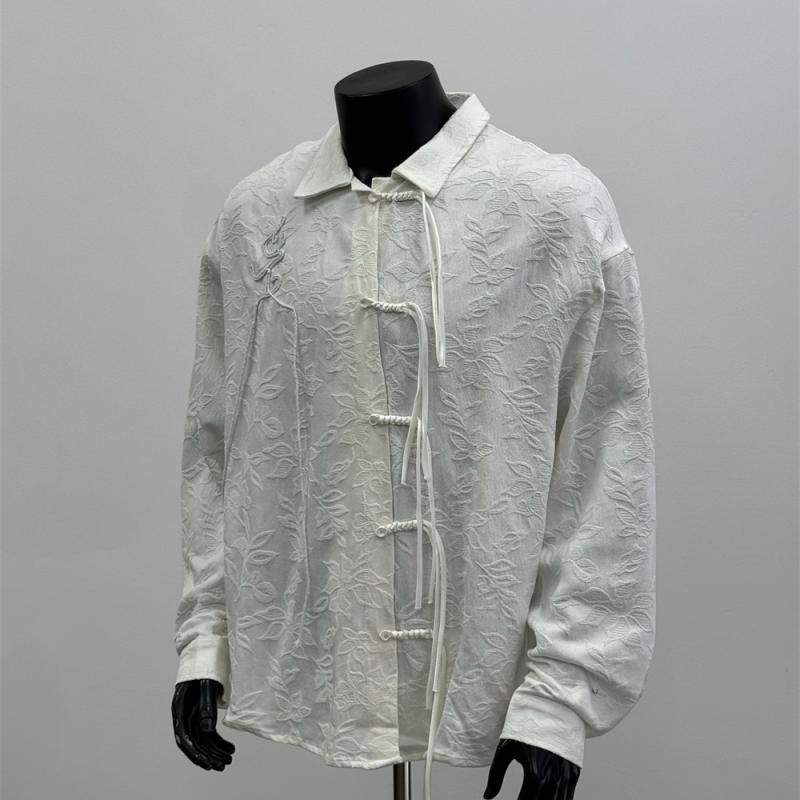 秋冬 コーデ メンズ 服 シンプル ファッション オシャレ 大人 かっこいい 大きいサイズ ストリート 紳士服 チャイナ ノット ボタン シャツ ジャケット 白 CS 07