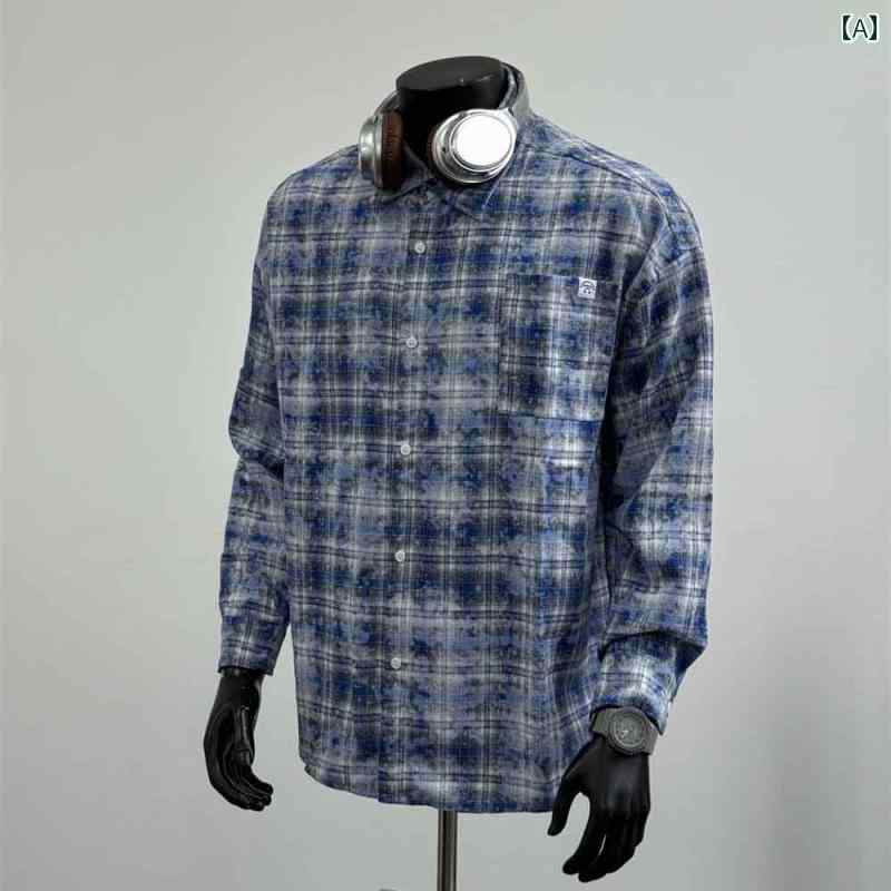 秋冬 コーデ メンズ 服 シンプル ファッション オシャレ 大人 かっこいい 大きいサイズ ストリート 紳士服 アメリカン レトロ チェック柄 長袖 シャツ ジャケット ブルー CS 35