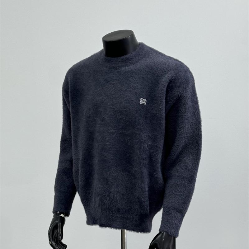 秋冬 コーデ メンズ 服 シンプル ファッション オシャレ 大人 かっこいい 大きいサイズ ストリート 紳士服 アメリカン ロゴ ラウンドネック セーター ネイビー トップス