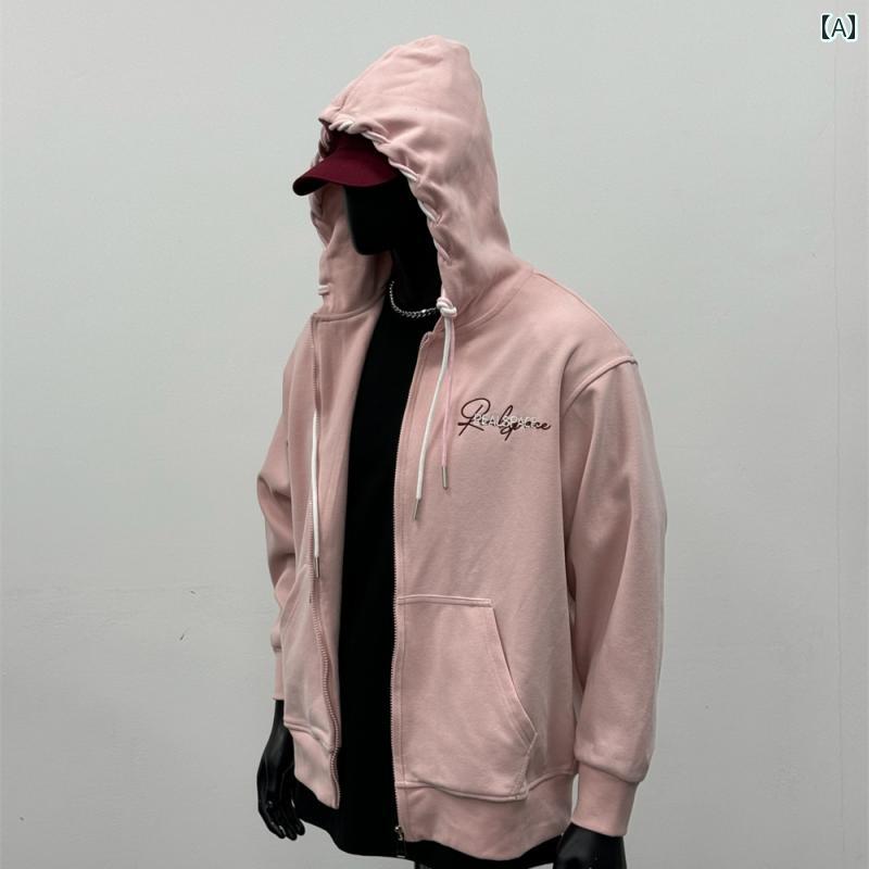 秋冬 コーデ メンズ 服 シンプル ファッション オシャレ 大人 かっこいい 大きいサイズ ストリート 紳士服 アメリカン カーディガンフード付き トレーナー カップル ピンク ジャケット W 17