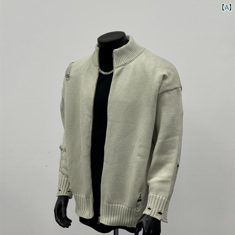 秋冬 コーデ メンズ 服 シンプル ファッション オシャレ 大人 かっこいい 大きいサイズ ストリート 紳士服 アメリカン レトロ タッセル ジッパー カーディガン セーター カーキ M 33