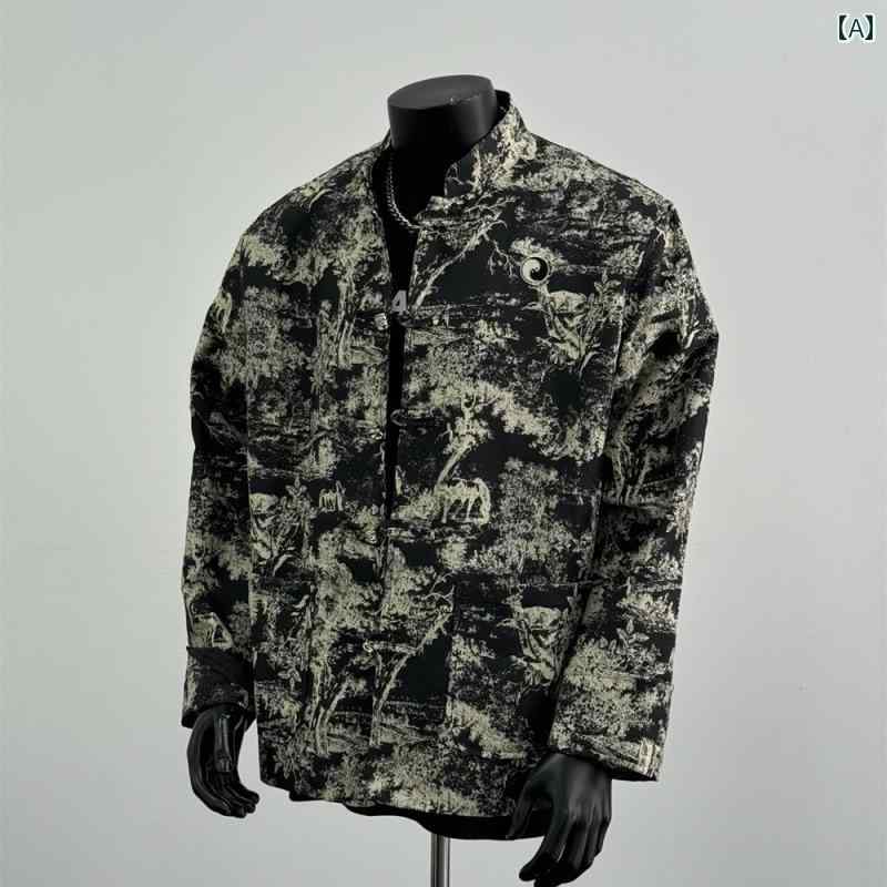 秋冬 コーデ メンズ 服 シンプル ファッション オシャレ 大人 かっこいい 大きいサイズ ストリート 紳士服 レトロ ジャカード ディスク ボタン エスニック ジャケット ハイエンド J 88