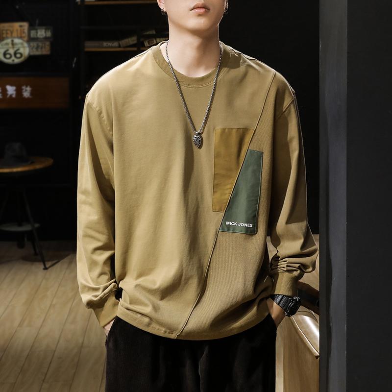 秋冬 コーデ メンズ 服 シンプル ファッション オシャレ 大人 かっこいい 大きいサイズ ストリート 紳士服 ステッチ ラウンドネック スウェットシャツ ヘビー コットン 長袖 T シャツ