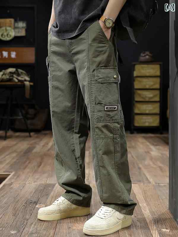 秋冬 コーデ メンズ 服 シンプル ファッション オシャレ 大人 かっこいい 大きいサイズ ストリート 紳士服 アメリカン レトロ ストレート レッグ カジュアル パンツ アウトドア スポーツ カーゴ パンツ