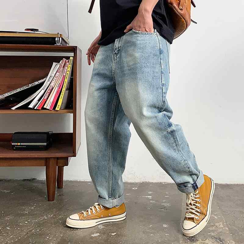 秋冬 コーデ メンズ 服 シンプル ファッション オシャレ 大人 かっこいい 大きいサイズ ストリート 紳士服 ストリート ウォッシュ加工 ジーンズ パンツ ロング