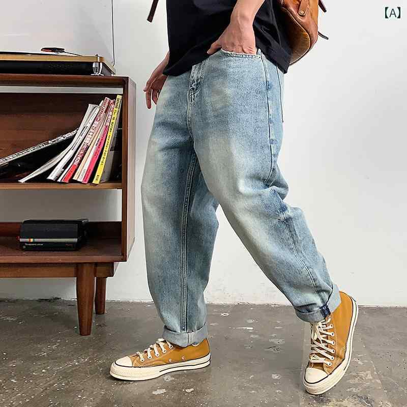秋冬 コーデ メンズ 服 シンプル ファッション オシャレ 大人 かっこいい 大きいサイズ ストリート 紳士服 ストリート ウォッシュ加工 ジーンズ パンツ ロング
