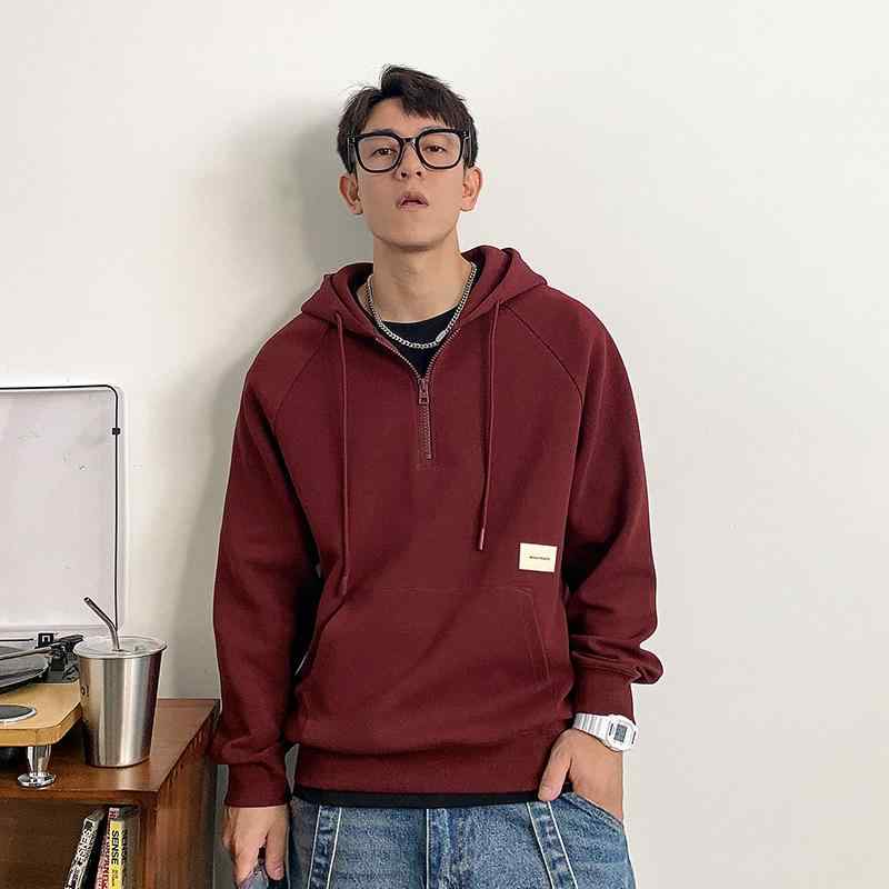 秋冬 コーデ メンズ 服 シンプル ファッション オシャレ 大人 かっこいい 大きいサイズ ストリート 紳士服 ハーフ ジッパー プルオーバー フード付き スウェットシャツ アメリカン ヒップ ホップ 無地 パーカージャケット
